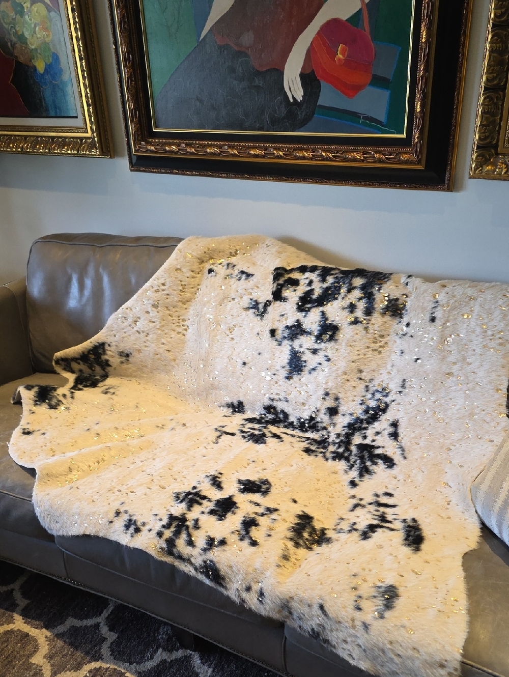 Plush Ivory Faux Fur Throw with Black Speckle